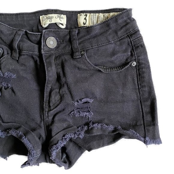 Indigo Rein Forever Distressed Dark Blue Jean Shorts Size 3 (Juniors) Grunge - Picture 3 of 6